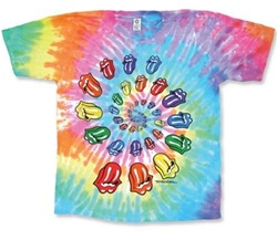 Kids Rolling Stones rainbow tongue swirl tie dye t-shirt.  kids tie dye rainbow t-shirt.  The tie dyes are not fade away, pre-shunk t-shirts