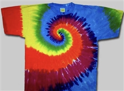 kids tie dye retro rainbow t-shirt.  The tie dyes are not fade away, pre-shunk t-shirts.