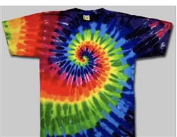 kids tie dye rainbow t-shirt.  The tie dyes are not fade away, pre-shunk t-shirts