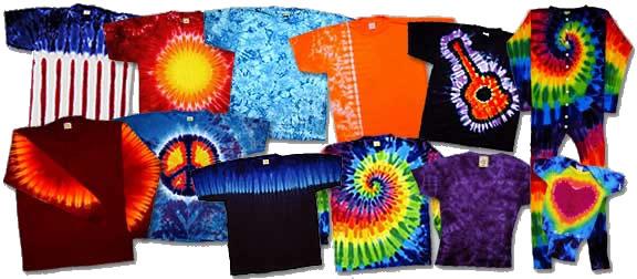 tie dyes, tie dye t-shirts, peace sign tie dyes, long sleeved tie dyes, kids tie dyes